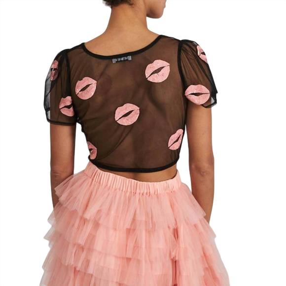 NEW BATSHEVA shirt sleeve dirndl top in tulle black - Picture 2 of 5